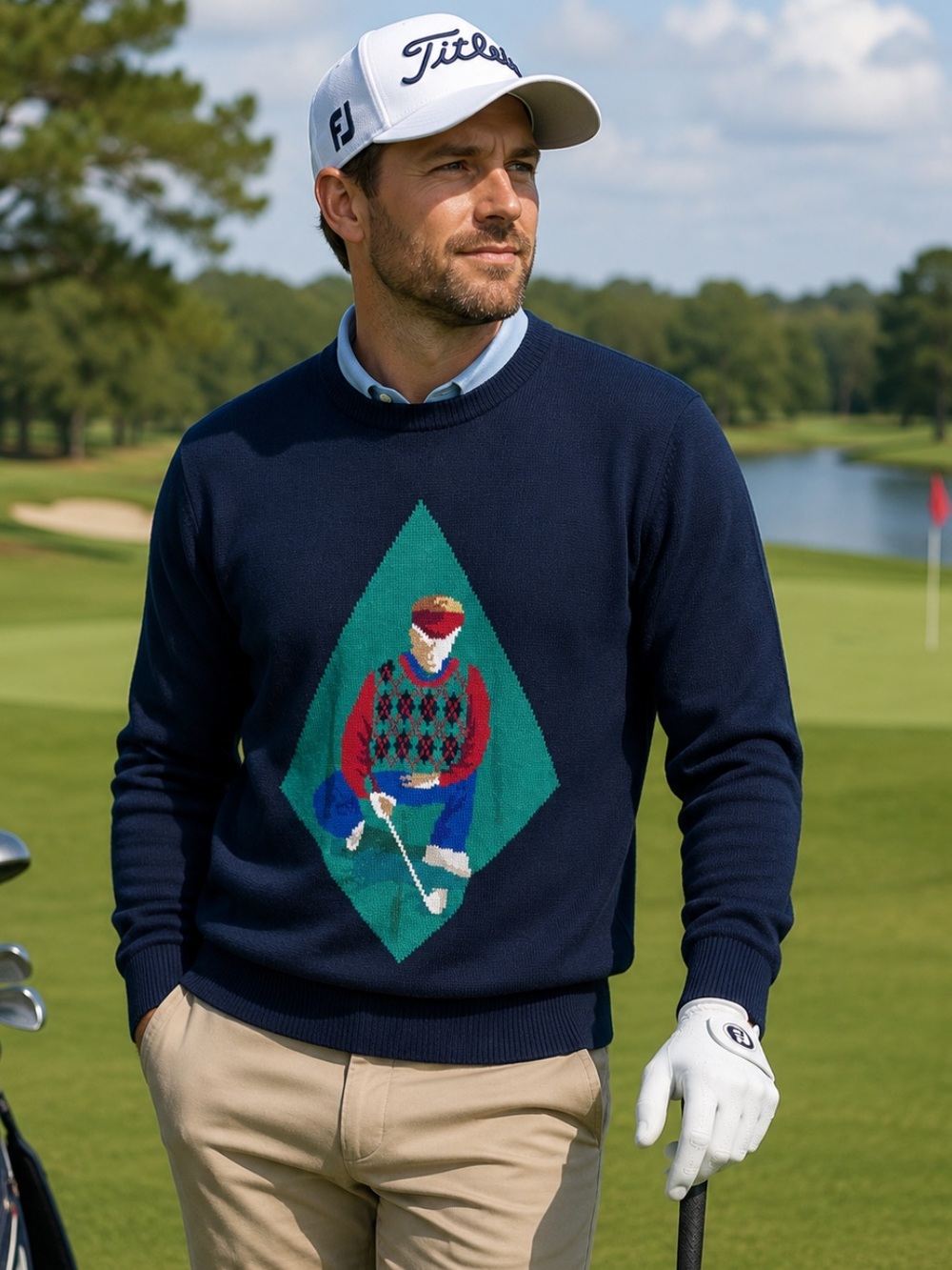 Pringle Size Large Blue Green Long Sleeve Men’s Golf Sweater Vintage
